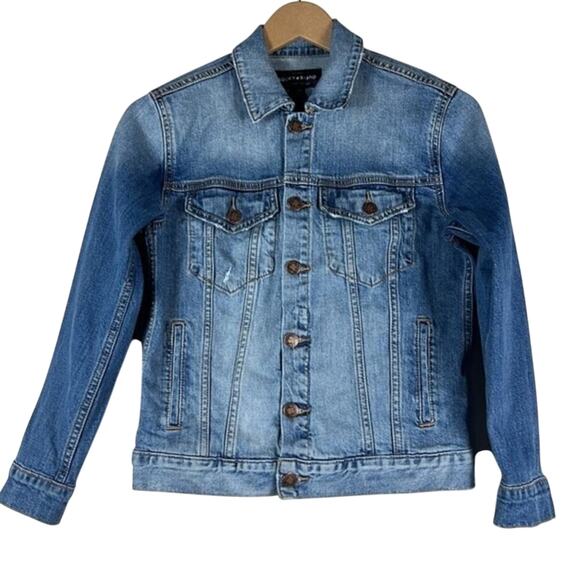 Vintage Lucky Brand Denim Jacket Womens S Medium Wash Trucker Retro Distressed - Picture 1 of 5